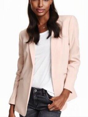 H&M Blush Pink Longline Blazer Open Front Minimalist Work Office Jacket US 12
